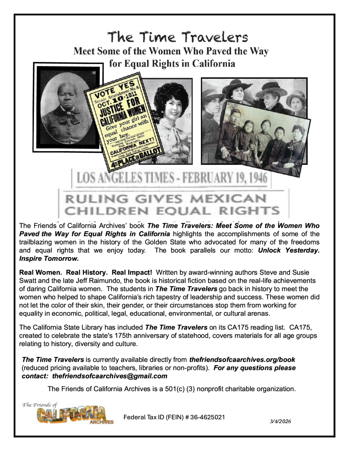 Time Travelers book flyer