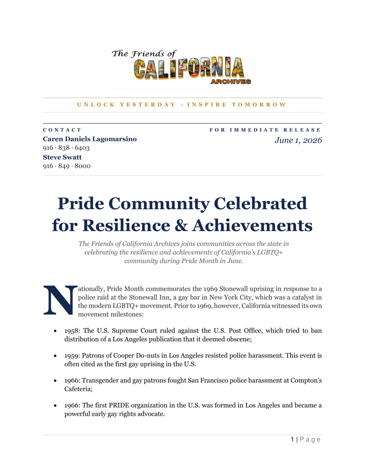Press Release - Pride Month page 1