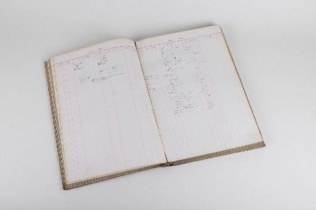 An open ruled ledger book with blank pages from the Main Street Wharf records, 1895 to 1898.