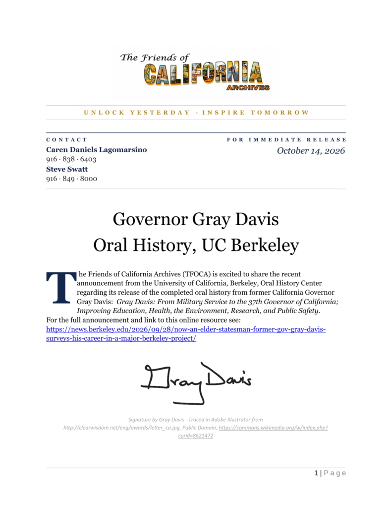 Gray Davis Press Release Page 1